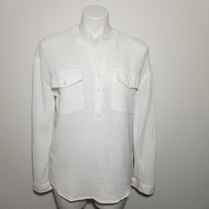 Marled medium white popover tunic roll tab sleeve